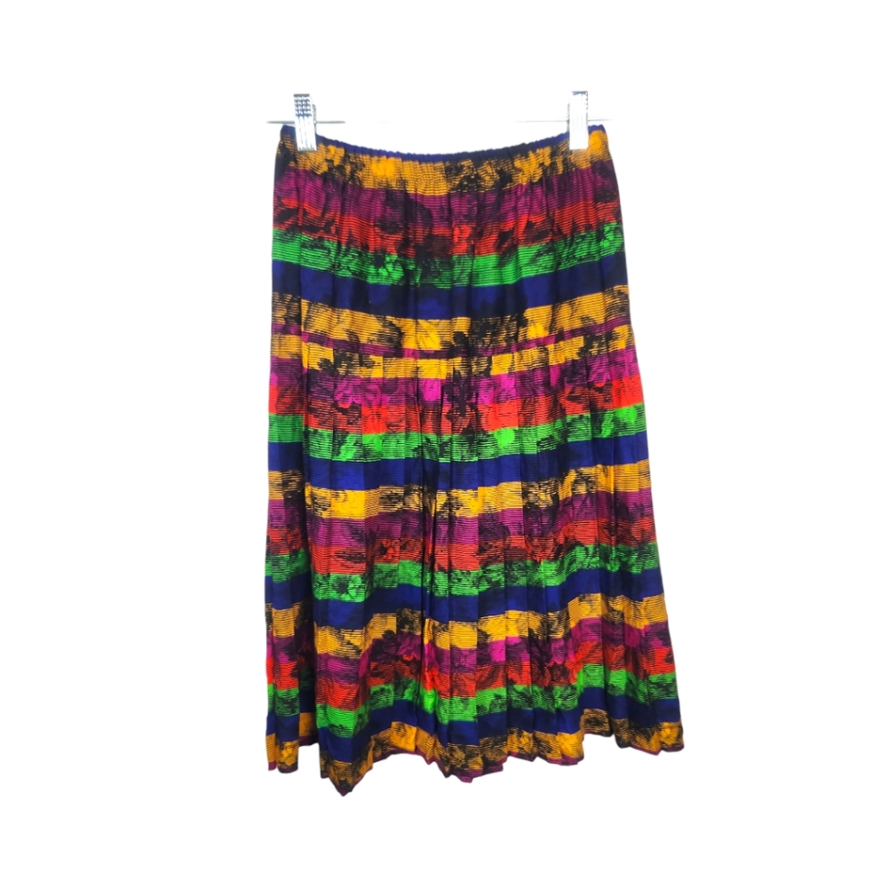 Vintage Rainbow Striped Plisse Midi Skirt - Picture 5 of 5